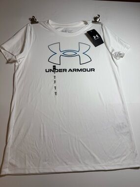 Under Armour White Short Sleeve Tee with Blue and Gray Logo - Women